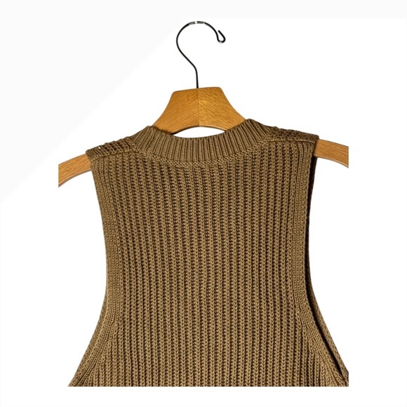 CLOSED Sweater Women XS Tan Nutmeg Cotton Ribbed Knit Sleeveless Top Preppy - Picture 5 of 11